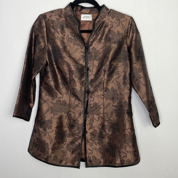 𝅺vintage Madame Butterfly oriental satiny floral jacket top - Picture 1 of 8